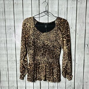 A love story Bella leopard long sleeve smocked body mesh  top size small
